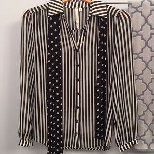 Black and white blouse with tie